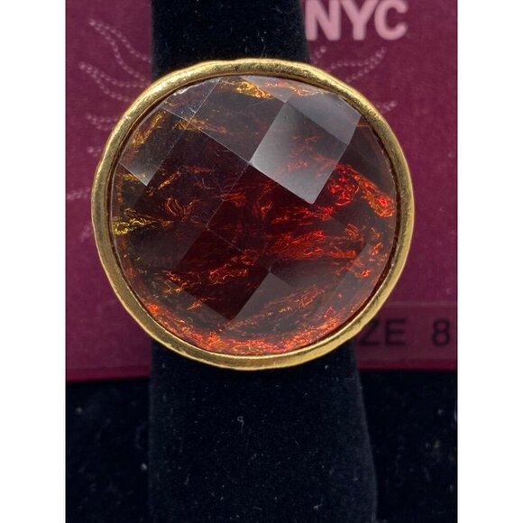 Lydell NYC Ruby Red Faceted Gold Tone Statement Ring Fashion Jewelry Women Sz 8 - Picture 2 of 6